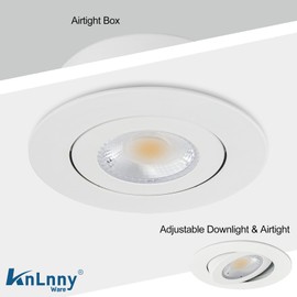 KnLnny Ware Eyeball Recessed Lighting 4 Pack, Ajustable Gimbal Recessed Ceiling Light with Junction Box,5 CCT(2700K-6500K) Selectable,9W 750LM,Dimmable,Airtight, ETL Listed