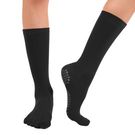 TOETOE - YOGA&PILATES - Anti-Slip Sole Mid-Calf Toe Socks (UK 9-11.5 | EU 44-47, Black)