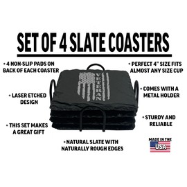 Rogue River Tactical Slate Coaster 4 Back Gift Set Patriotic USA Flag Drink Coaster Set Gift United States Veteran Flag Bar Kitchen Home Stone Coasters