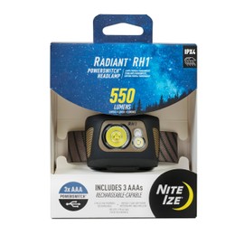 Nite Ize Radiant RH1 PowerSwitch Headlamp - Durable 550 Lumen Headlamp for Visibility at Night - Features Lockout, Spot & Flood Modes, Red/White LEDs, and Innovative PowerSwitch Capabilities