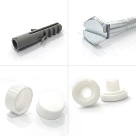 2pcs x 70mm long screws, 2 pcs wall plugs, 2 pcs special washers and 2 pcs end caps White Cap Toilet Bidet Anchor Bolts Set Toilet Pan Floor Fixing Kit Repair Fixings Fitting Screws M6x70mm