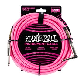 Ernie Ball - Cable trenzado para instrumentos, recto/acodado, 3 m, color rosa neón