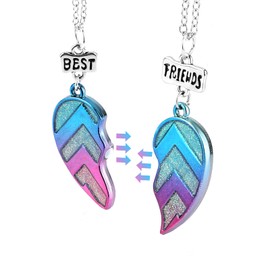 2Pcs BFF Necklaces with extra 2pcs Wax Rope, Best Friends Half Heart Pendant Chain Necklaces, Friendship Jewelry Gifts for Kids Women Girls Friends Sisters Couples