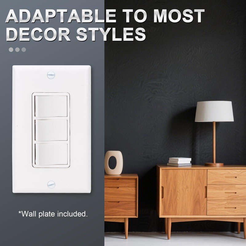 Baomain Triple Rocker Light Switch with Wall Plate, 15A 120V