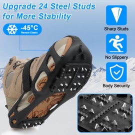 Ice Snow Spikes Grips Anti-Slip 24Teeth Ice Snow Traction Cleats Crampons Slip on Boots Footwear Winter Outdoor for Hiking Fishing Climbing (Large)