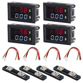 Set of 4 LED Digital Voltmeter Ammeter, DC 0-100 V 50 A Volt Ampere Meter with Shunt, Red and Blue Detector Voltage Ampere Meter Tester Panel, Multimeter Voltage Display Current Meter