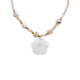 Boho Shell Flower Beaded Pendant Necklace for Women Dainty Floral Natural Stone Choker Necklaces Adjustable Chain Fashion Summer Holiday Patry Jewelry for Her
