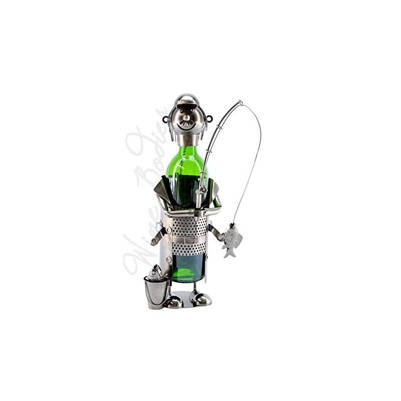 WINE BODIES Fisherman with Pale Metal Wine Bottle Holder, Charcoal