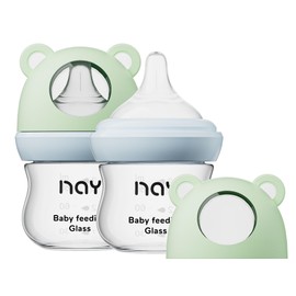 yanyoyo Natural Glass Baby Bottle for Breastfeeding Babies, 3oz Newborn Anti-Colic Baby Bottle with Slow Flow Nipples (SS), Clear, Wide Neck, 2 Pack, 0 Months+