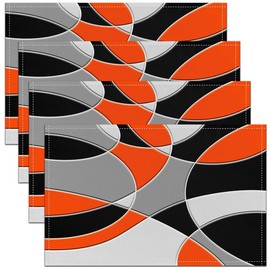 Abstract Art Table Place Mats 45X30cm Set of 4 Soft Black White Orange Grey Geometric Placemat for Kitchen Dining Table Decoration Indoor Outdoor Modern Art Placemats for Dining Table