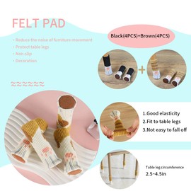 8PCS Cat Paw Shape Chair Socks Floor Protector, Felt Pads for Furniture Chairs Round and Square Legs Pads, Anti Slip Silent Wear-Resistant Chair Leg Socks for Hardwood Floors