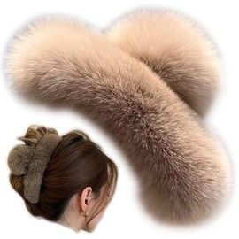 YOYLMAL Large Faux Fur Hair Claw Clip for Women, 5.1 Inches Winter Fluffy Fuzzy Hair Clips, Nonslip Strong Hold Furry Big Jaw Clamp for Thick Long Hair (Coffee)