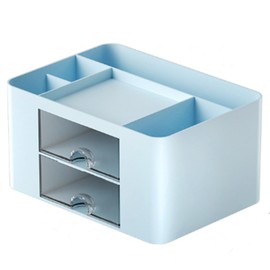 Loopunk Desk Organizer With Drawer - Office Vanity Organizer With 5 Compartments + 2 Drawers for Art Supplies (Blue)
