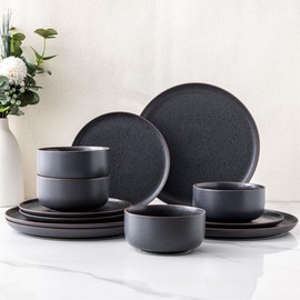LERATIO Stoneware Dinnerware Sets for 4,Handcarft Ceramic Plates and Bowls Sets,Chip and Scratch Resistant Dishes, Dishwasher & Microwave Safe, Oven safe,Reactive Glaze-Speckled Ashen