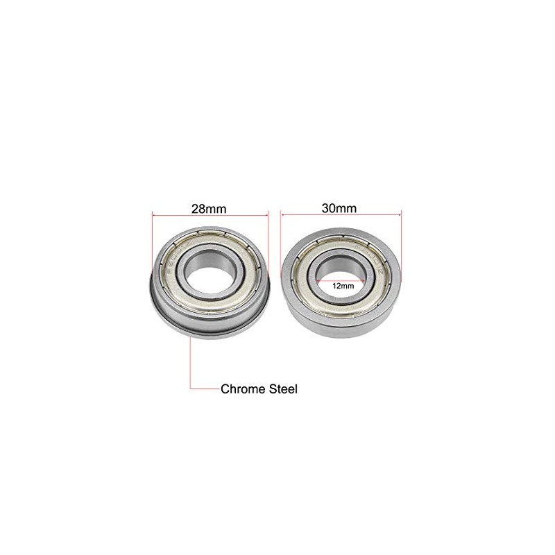 sourcing map F6001ZZ Flange Ball Bearing 12x28x8mm Shielded Chrome Bearings
