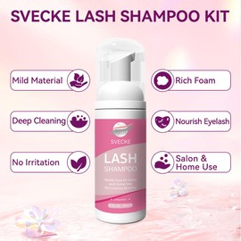 SVECKE Lash Shampoo Kit, 2 fl.oz / 60ml Eyelash Cleanser, Eyelash Shampoo for Lash Extensions, Lash Cleaning Kit with Lash Fan Dryer, Eyelash Remover for Salon and Home Use