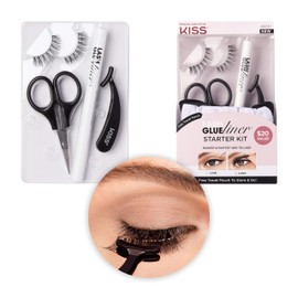 KISS Glueliner, False Eyelashes, 'Glue Liner', 10 mm, Includes 1 Pair Of Lash, 1 Glue Liner, 1 Scissors, 1 Applicator, Travel Pouch, Contact Lens Friendly, Easy to Apply, Reusable Strip Lashes