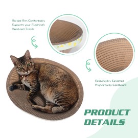 ROMOHOM Oval Cardboard Cat Scratcher Bed Lounge Couch for Indoor Cats, Cat Scratching Board Large Lounger, Durable Cat Scratch Pad Box Furniture 19.5 x 15.6 x 4.7 Inch