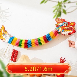 LOONELO 3D Paper Dragons Chinese Vietnamese New Year Handheld 5.2 ft, 1pc Large DIY Garland Dragon Puppet Craft Kit, 2025 Spring Festival Parade Dragon Props for Lunar Snake Year Party Decorations