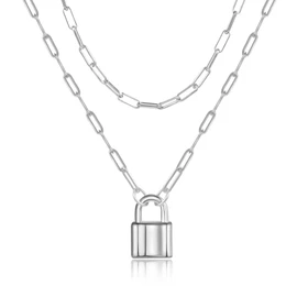ALEXCRAFT Silver Lock Necklace for Women Girls, Silver and Gold Paperclip Link Chain Padlock Necklace Non-Tarnish Necklace for Women (Silver)