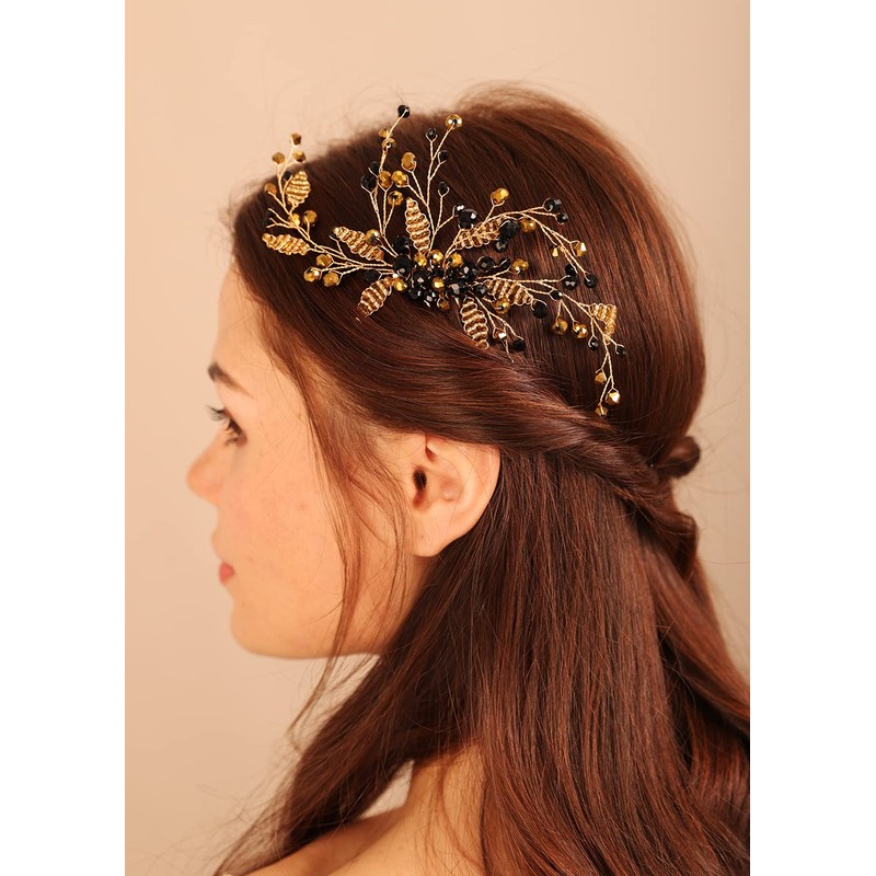Kercisbeauty Peine de pelo de cristal negro bohemio para novias