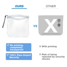 2 pack Airport Security Liquids Bags (No Printing, No Risk of Rejection) Airport Security Liquids Bags 20x20cm, Waterproof and Leakproof,Clear Liquid Bags for Airport