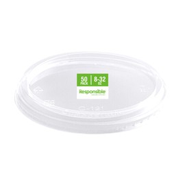 Lids for Responsible Products 8-32 oz Clear Round Deli Containers, Certified Compostable and Made from 100% American Biobased Materials, No-PFAS Added & BPA-Free (50 Count)