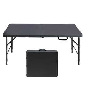 EPOFIT 4FT Folding Table, Small Foldable Outdoor Table with Handle, Portable Picnic Table with Lock, Adjustable Height Plastic Table for Party, Camping, Outside (Black)