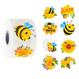 YIHUANYIFA 1000Pcs Bee Shaped Animal Stickers in 2 Rolls for Kids Labels Waterproof Vinyl Decals Decoration for Holiday Decals Party Supplies Reward Gifts