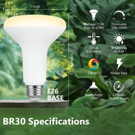 Sigalux BR30 Indoor LED Flood Bulbs for Recessed Cans, 7.5W (65W Replacement), 650LM, Soft White 2700K, Smooth Dimming, CRI 80, 110° Wide Beam, E26 Medium Base, Energy-Saving Lighting, 12 Pack