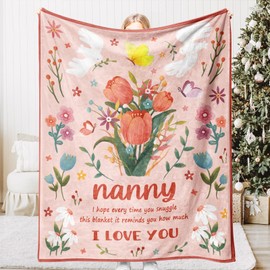 Gleevara Nanny Gifts, Nanny, Nanny Gifts from Grandchildren, Soft Tulip Flannel Blanket Gifts for Nanny on Her Birthday Mothers Day157x132 cm