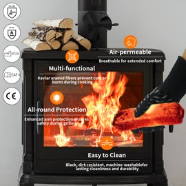 HandLove Aramid Barbecue Gloves, Heat Resistant up to 800°C, Oven Gloves, Fireproof Gloves, BBQ Gloves, Cooking Gloves, Baking Gloves, Oven Gloves, Cotton Lining, 1 Pair, Small