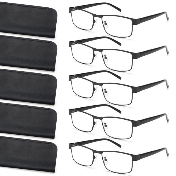 BLS BLUES-Paquete de 5 estuches para anteojos para hombre y anteojos de lectura con luz azul, lectores de sol con marco de metal con lentes para anteojos de computadora (2.0X)