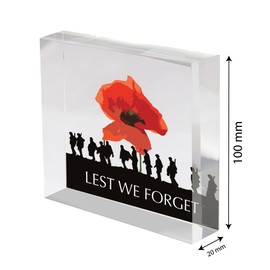 stika.co Lest we forget Poppy Acrylic Block - Remembering Our Heroes - Tribute for Remembrance Day, Anzac Day, Armistice Day - Paying Tribute to Fallen Soldiers and War Heroes - Inspirational Ornament