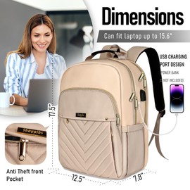 Skaypibs Backpack for Women, Travel Laptop Backpack 15.6 Inch Computer Back Pack with USB Charging Port, Water Resistant College High School Bookbag, Teacher Business Bag Large Daypack Beige