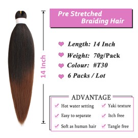 Samtress Zöpfe, 40,6 cm, 6 Packungen, Schatten, Braun, vorgedehnt, einfach, weich, Textur, Yaki Kanekalon, Kunstfaser, warmes Wasser, verstellbar, Zöpfe, Häkelhaar, Haarverlängerungen