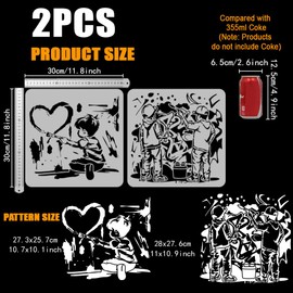 FINGERINSPIRE Pack of 2 Banksy Kid Love Stencils for Painting, 30 x 30 cm, Plastic Wall Painting, Graffiti Drawing Templates, Hollowed Love Pattern, Stencils, Graffiti Theme Templates for DIY Work