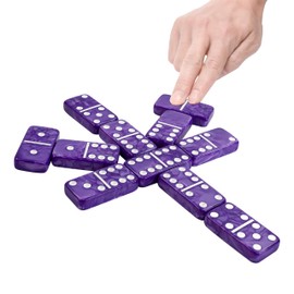 Vovotuzzi Dominos Set for Adults and Kids - Domino Set for Classic Board Games - Thick Jumbo Dominoes Double 6 for Travel Games - Purple Domino's 28 Tiles with Case