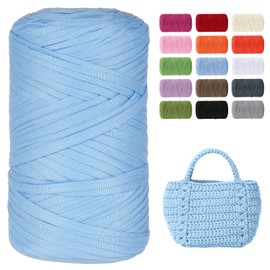 iEGrow 400g T-Shirt Yarn, Crochet Yarn, Textile Yarn for Crocheted Baskets, Suitable for Handbags, Carpets, Home Decoration, DIY Crafts, Chunky Yarn for Beginners, Sky Blue