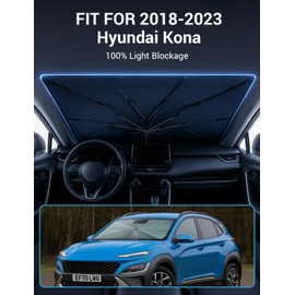 Proadsy Windshield Sun Shade Umbrella for 2018-2023 Hyundai Kona Foldable Car Umbrella Sunshade with Soft TPU Handle Spring Structure Crystal Cooling Material Protect Car from Rays & Heat