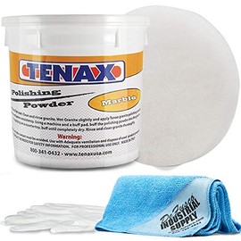 Tenax Marble Polishing Powder 1 kg Tub - Norton White Gloss Pad - 16x16 Microfiber Cloth - Gloves - BUNDLE - 4 Items