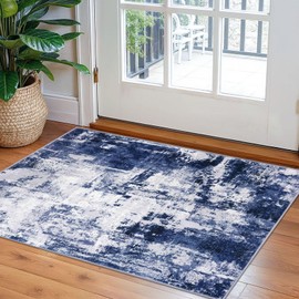 KOZYFLY Small Area Rug 2x3 Rug Entryway Rugs Indoor Non-Slip Modern Abstract Machine Washable Rug Navy Blue, Kitchen Mats for Floor Front Door Rug with Low Pile Small Carpet Floor Mats for Home