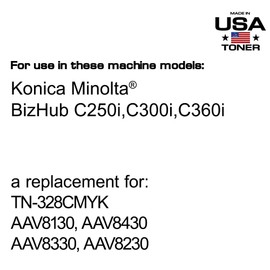 MADE IN USA TONER Compatible Replacement for use in Konica Minolta TN328K, TN328C, TN328M, TN328Y, bizhub C250i, C300i, C360i (Cyan, Magenta, Yellow, Black, 4 Pack)
