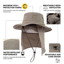 Comhats Sun Hats for Men Neck Cover Flap Protection UPF50+ Wide Brim Summer Boonie Bucket Waterproof Summer Golf Packable Travel Big Head X-Large XX-Large XL XXL Light Grey