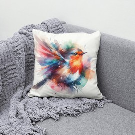 The Beach Stop Watercolour Robin Accent Cushion Cover | Home Decor Inspo | Gift Idea for Bird Lovers | 45x45cm 18x18” | Colourful Robin