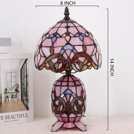 TCODTPOL Small Tiffany Lamp Stained Glass Table Lamp Mini Mother Daughter Vase Desk Accent Light for Bedroom Bedside Reading Home Antique Style Decor 8X14 Inches (Pink Baroque)