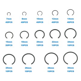 Hvazi 310PCS 14-Sizes round Wire C-Clips Internal Snap Rings Assortment Kit Round Wire