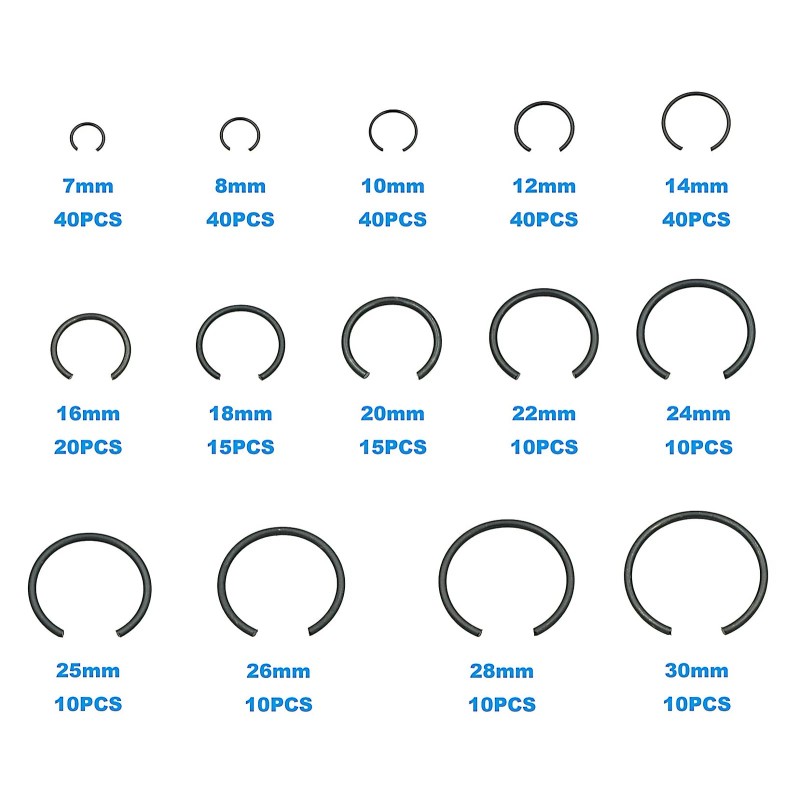 Hvazi 310PCS 14-Sizes round Wire C-Clips Internal Snap Rings Assortment