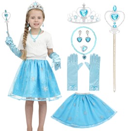 Girls Princess Costume Accessories Fancy Dress Up Cosplay Exquisite Match Sets,Elsa Dress Up Tutu Set for Girls 3-8yrs blue