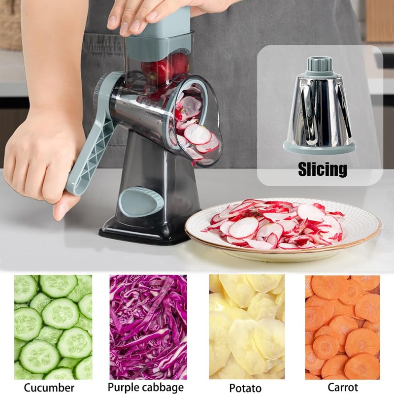 Rotary Cheese Grater Shredder with Handle Handheld Round Mandoline Vegetable